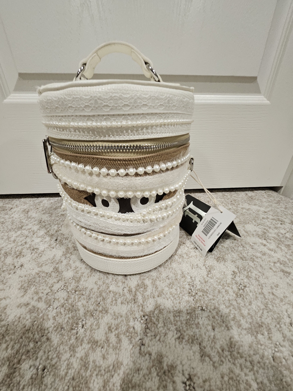 Loungefly White Pearl-Trim Mummy Barrel Bag